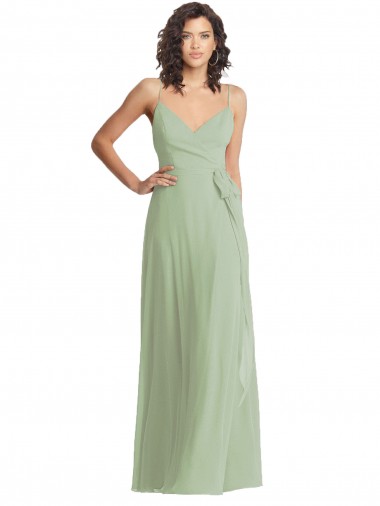 Magasins de Vert fumée Trompette Bretelles spaghetti Col V Mousseline Longue Formelles Robes demoiselle d'honneur / Robes de soirée