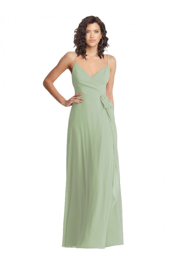 Magasins de Vert fumée Trompette Bretelles spaghetti Col V Mousseline Longue Formelles Robes demoiselle d'honneur / Robes de soirée