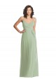 Magasins de Vert fumée Trompette Bretelles spaghetti Col V Mousseline Longue Formelles Robes demoiselle d'honneur / Robes de soirée