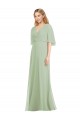 Magasins de Vert fumée Trompette Col V Mousseline Longue Robes demoiselle d'honneur