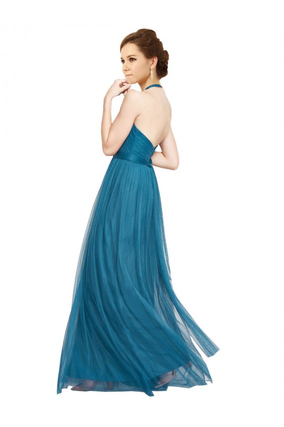 Magasins de Vert sarcelle Trapèze Licou Col Haut Tulle Longue Robes demoiselle d'honneur