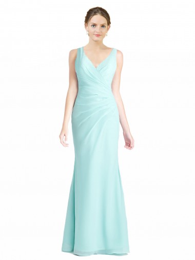 Magasins de Waterfall Sirène Col V Mousseline Dentelle Longue Robes demoiselle d'honneur
