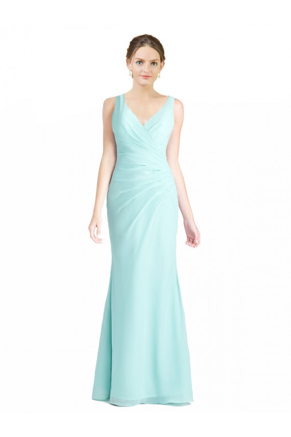 Magasins de Waterfall Sirène Col V Mousseline Dentelle Longue Robes demoiselle d'honneur