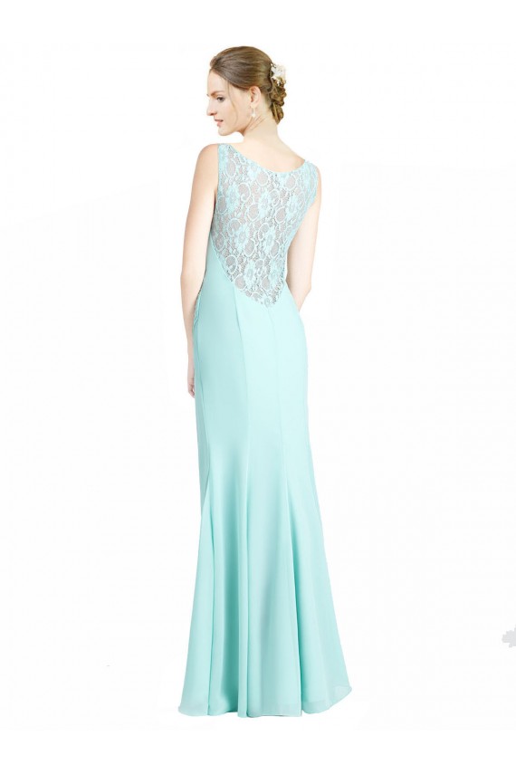 Magasins de Waterfall Sirène Col V Mousseline Dentelle Longue Robes demoiselle d'honneur