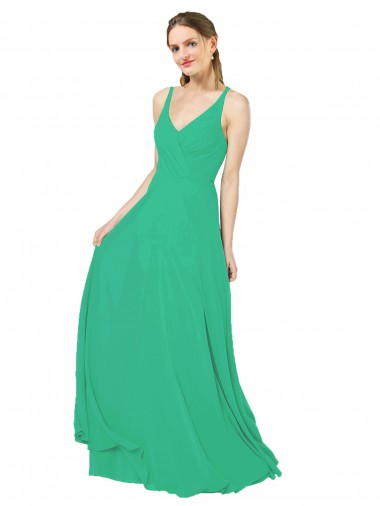 Magasins de Émeraude Fourreau Col V Mousseline Longue Robes demoiselle d'honneur