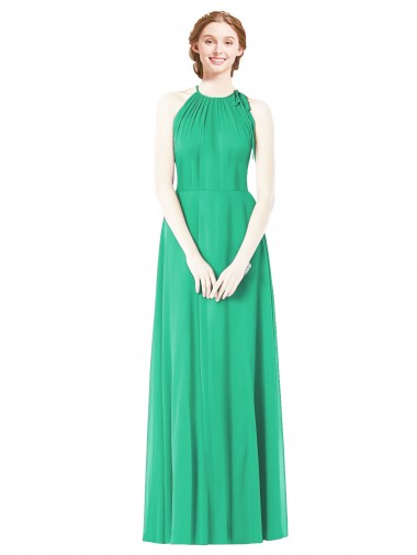 Magasins de Émeraude Trapèze Licou Mousseline Longue Robes demoiselle d'honneur