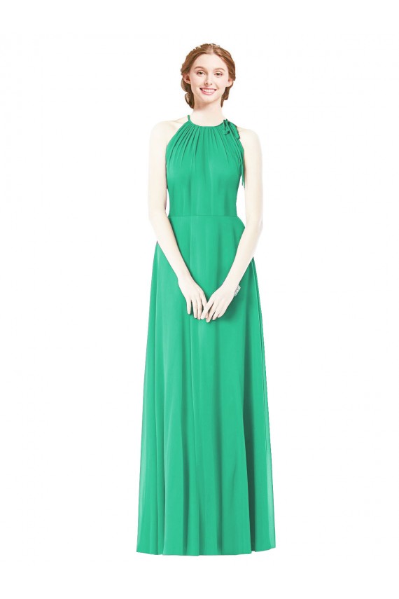 Magasins de Émeraude Trapèze Licou Mousseline Longue Robes demoiselle d'honneur
